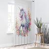Unicorn Curtains Flower Sheer Curtain for Girls Room, Lightweight Animal Floral Nursery Net Voile, Kids Room Window Drapes, Machine Washable