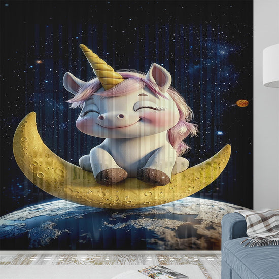 Unicorn Horse Flowers Sheer Curtain for Girls Room, Lightweight Animal Floral Nursery Net Voile, Kids Room Window Drapes, Machine Washable