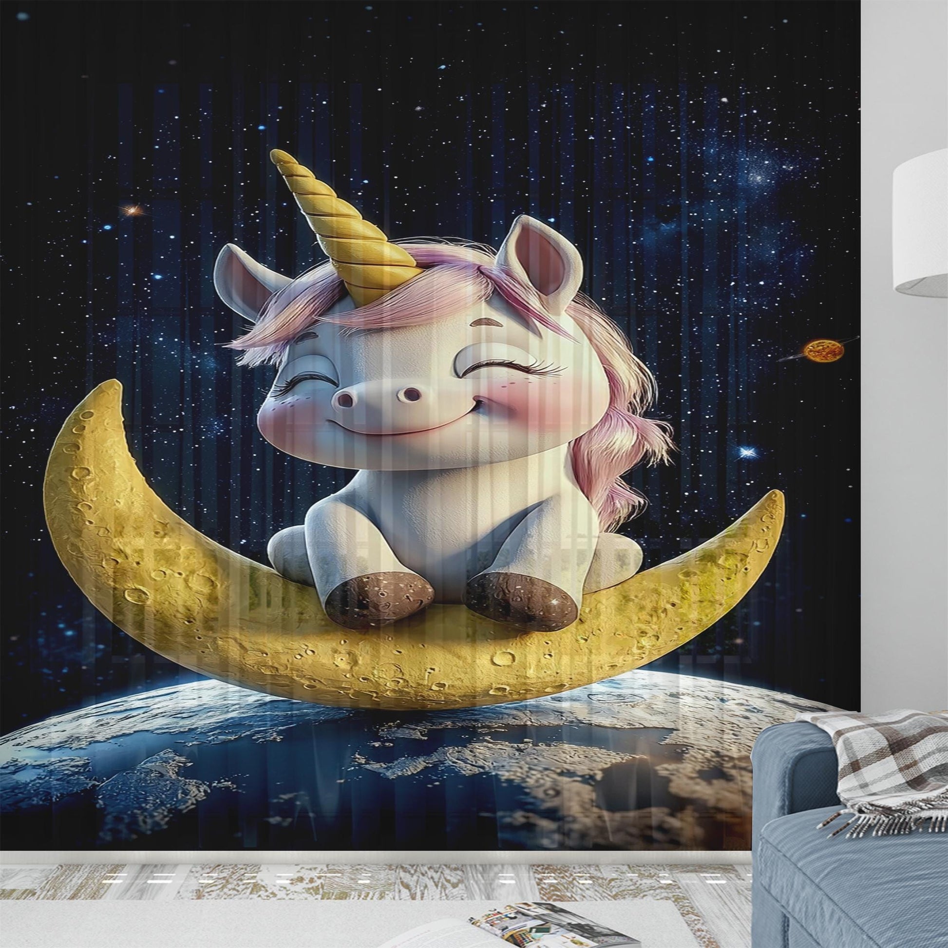 Unicorn Horse Flowers Sheer Curtain for Girls Room, Lightweight Animal Floral Nursery Net Voile, Kids Room Window Drapes, Machine Washable