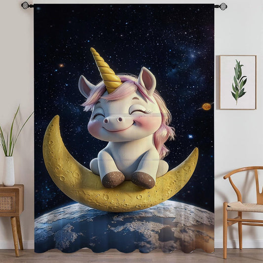 Unicorn Horse Flowers Sheer Curtain for Girls Room, Lightweight Animal Floral Nursery Net Voile, Kids Room Window Drapes, Machine Washable