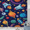 Galaxy Rocket Planets Sheer Curtain for Kids Room, Lightweight Space Stars Nursery Net Voile, Kids Room Window Drapes, Machine Washable