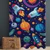 Galaxy Rocket Planets Sheer Curtain for Kids Room, Lightweight Space Stars Nursery Net Voile, Kids Room Window Drapes, Machine Washable