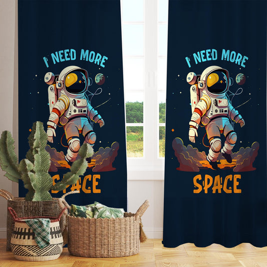 Astronaut Sheer Curtain for Kids Room, Lightweight Space Nursery Net Voile, Kids Room Window Drapes, Machine Washable