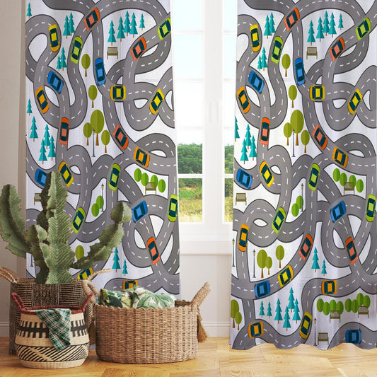 City Road Map Sheer Curtain for Kids Room, Lightweight Traffic Car Nursery Net Voile, Kids Room Window Drapes, Machine Washable