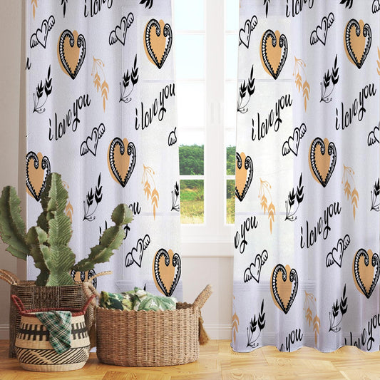 I love you Sheer Curtain for Kids Room, Lightweight Hearts Nursery Net Voile, Kids Room Window Drapes, Machine Washable