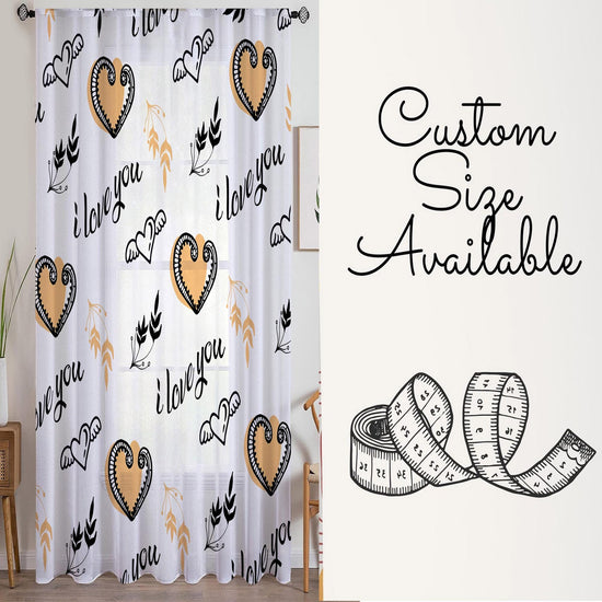 I love you Sheer Curtain for Kids Room, Lightweight Hearts Nursery Net Voile, Kids Room Window Drapes, Machine Washable