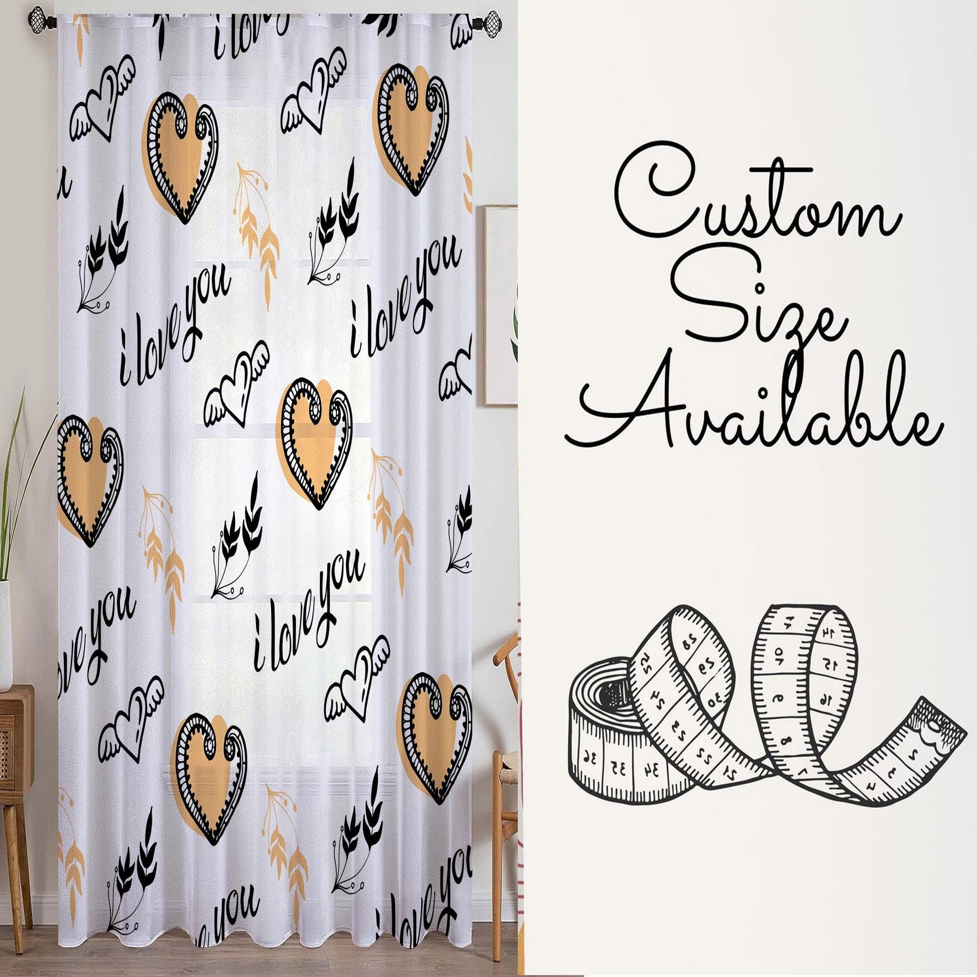 I love you Sheer Curtain for Kids Room, Lightweight Hearts Nursery Net Voile, Kids Room Window Drapes, Machine Washable