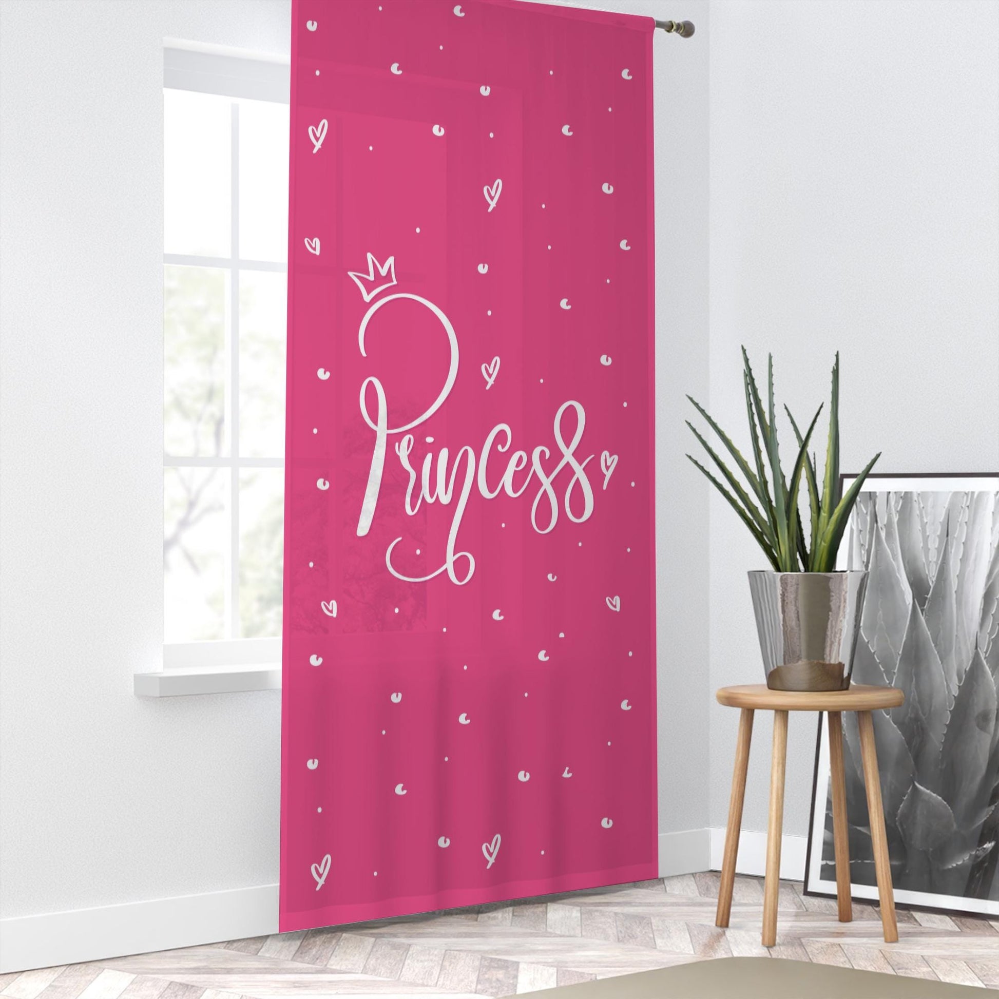 Cute Pink White Princess Sheer Curtain for Girls Kids Room, Lightweight Pink Nursery Net Voile, Kids Room Window Drapes, Machine Washable