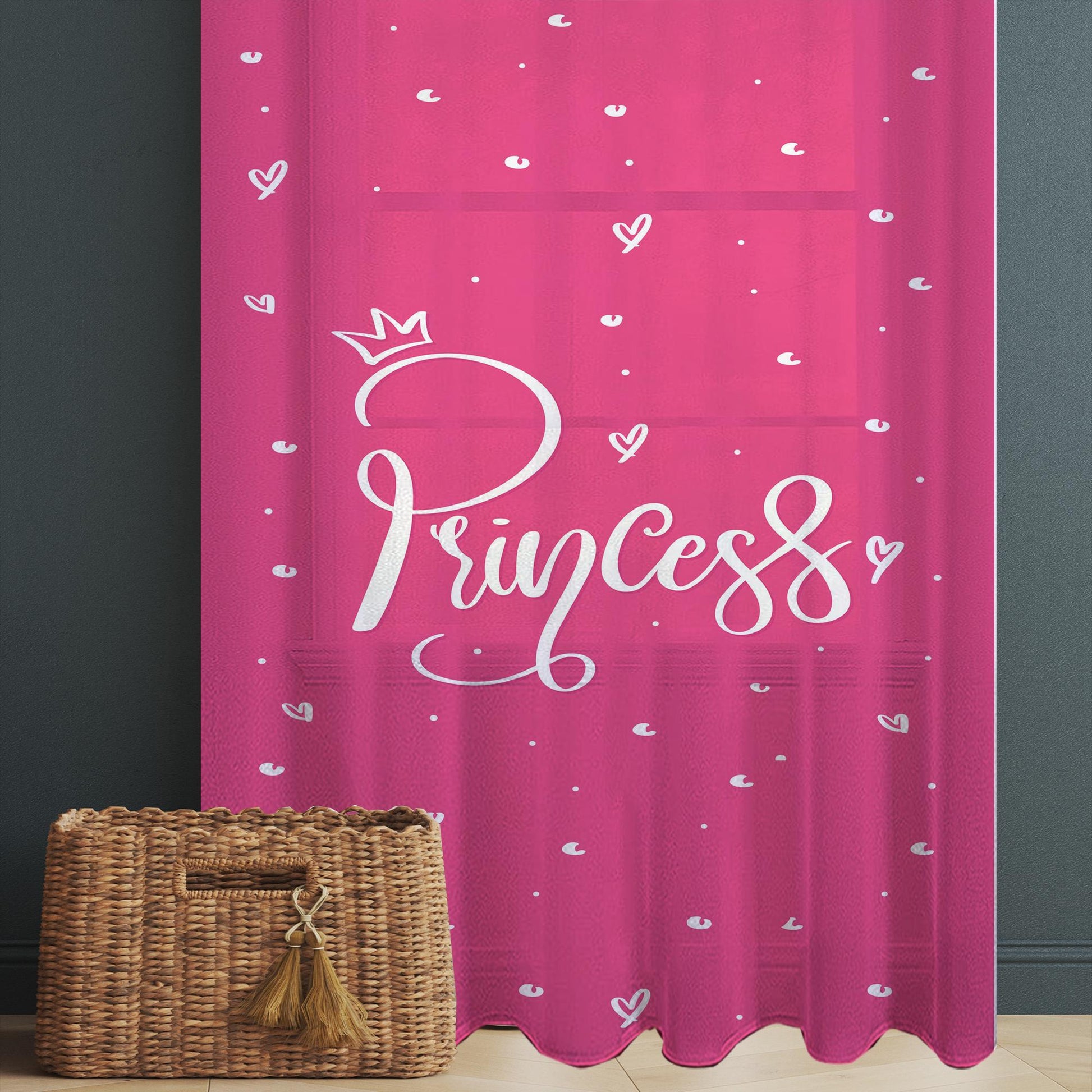 Cute Pink White Princess Sheer Curtain for Girls Kids Room, Lightweight Pink Nursery Net Voile, Kids Room Window Drapes, Machine Washable