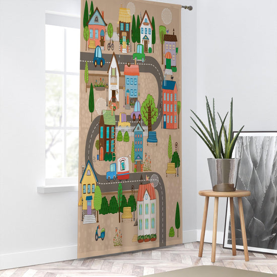 Houses Road Town Map Sheer Curtain for Girls Kids Room, Lightweight  Nursery Net Voile, Kids Room Window Drapes, Machine Washable