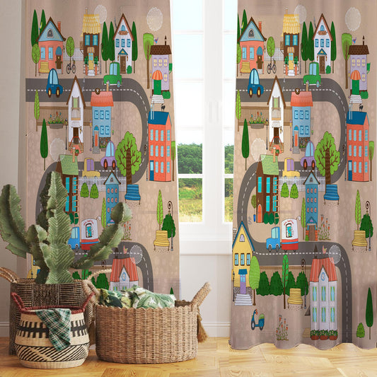 Houses Road Town Map Sheer Curtain for Girls Kids Room, Lightweight  Nursery Net Voile, Kids Room Window Drapes, Machine Washable