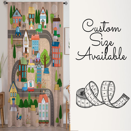 Houses Road Town Map Sheer Curtain for Girls Kids Room, Lightweight  Nursery Net Voile, Kids Room Window Drapes, Machine Washable