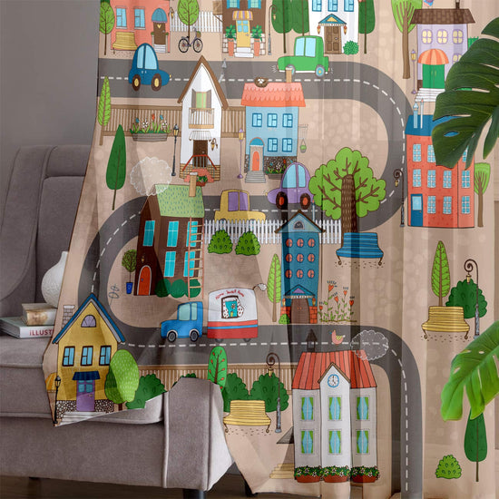 Houses Road Town Map Sheer Curtain for Girls Kids Room, Lightweight  Nursery Net Voile, Kids Room Window Drapes, Machine Washable