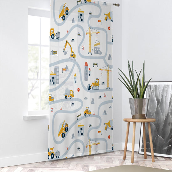 Construction Equipment Sheer Curtain for Boys Kids Room, Lightweight  Nursery Net Voile, Kids Room Window Drapes, Machine Washable
