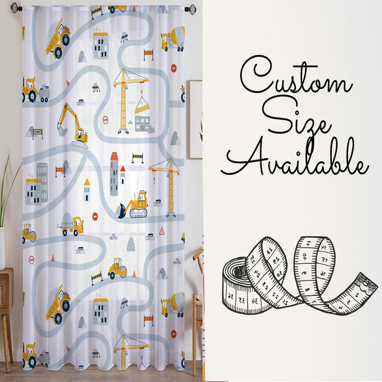Construction Equipment Sheer Curtain for Boys Kids Room, Lightweight  Nursery Net Voile, Kids Room Window Drapes, Machine Washable