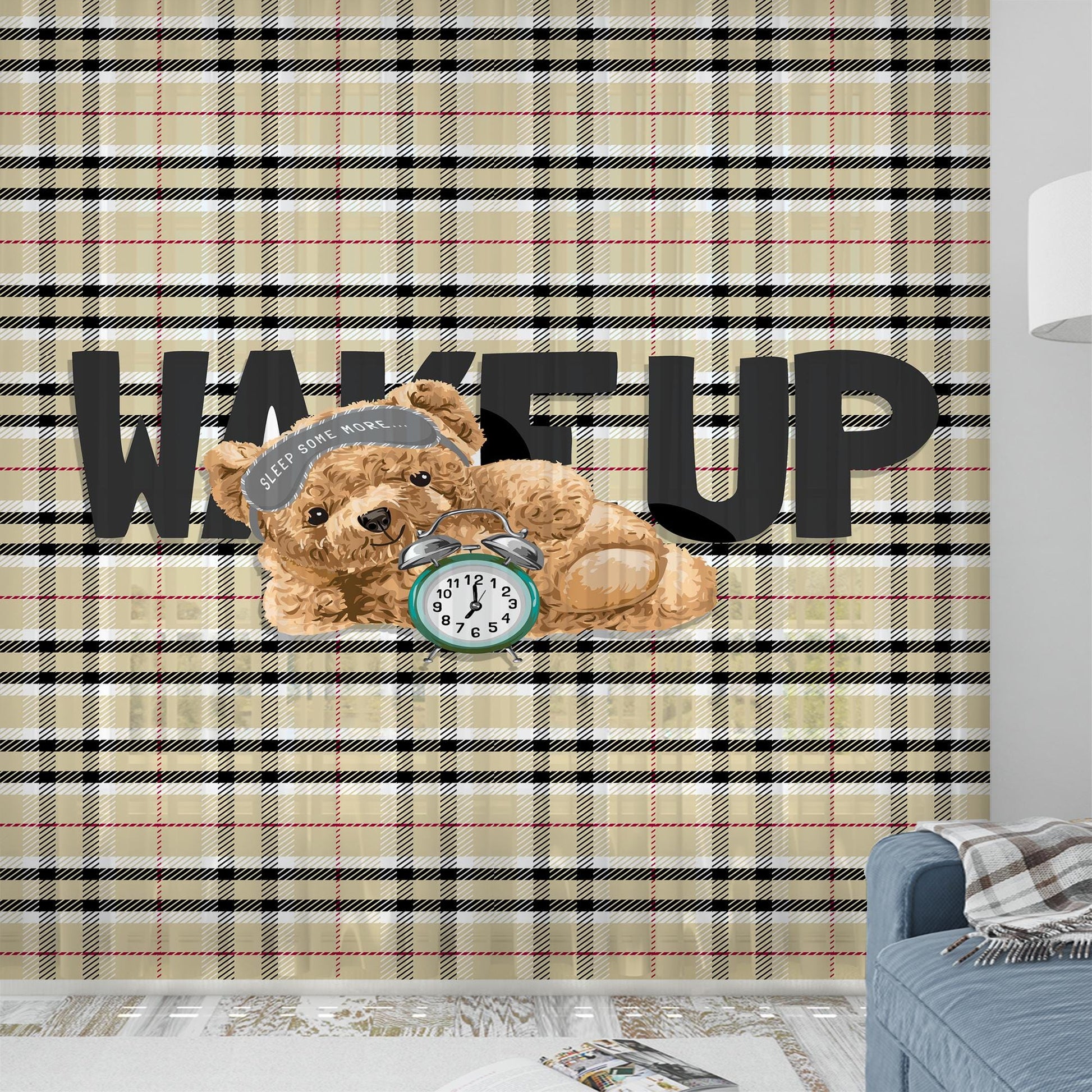 Sleepy Cute Bear Sheer Curtain for Kids Room, Lightweight  Nursery Net Voile, Kids Room Window Drapes, Machine Washable