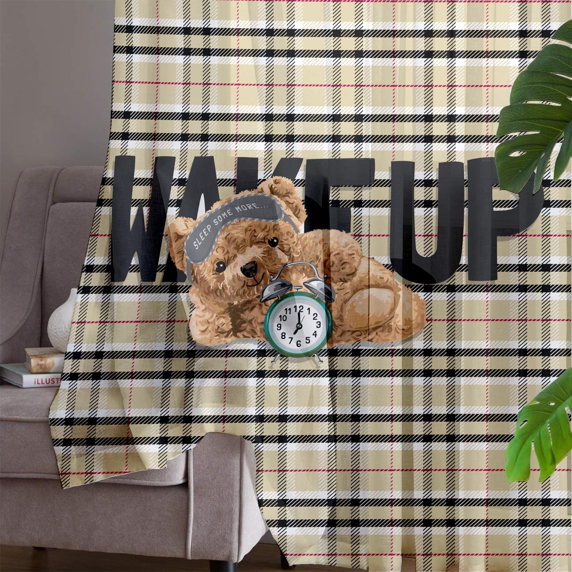 Sleepy Cute Bear Sheer Curtain for Kids Room, Lightweight  Nursery Net Voile, Kids Room Window Drapes, Machine Washable