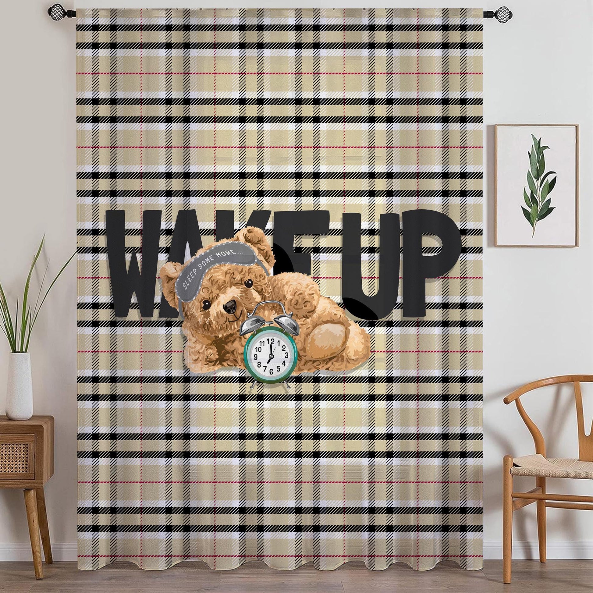 Sleepy Cute Bear Sheer Curtain for Kids Room, Lightweight  Nursery Net Voile, Kids Room Window Drapes, Machine Washable