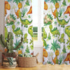 Dinosaur Sheer Curtain for Kids Room, Lightweight Green Orange Dino Jurassic Nursery Net Voile, Kids Room Window Drapes, Machine Washable