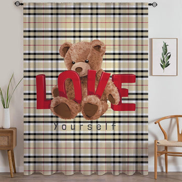 Cute Bear Sheer Curtain for Kids Room, Lightweight  Love Hearts Nursery Net Voile, Kids Room Window Drapes, Machine Washable