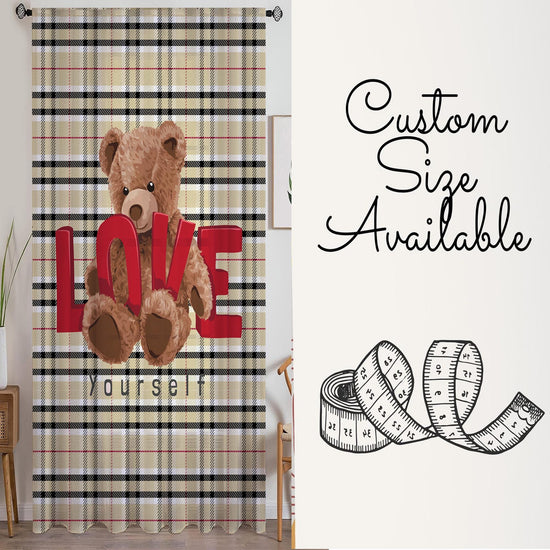 Cute Bear Sheer Curtain for Kids Room, Lightweight  Love Hearts Nursery Net Voile, Kids Room Window Drapes, Machine Washable