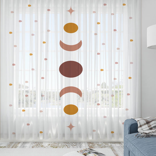Boho Moons Sheer Curtain for Kids Room, Lightweight Polka Dots Nursery Net Voile, Kids Room Window Drapes, Machine Washable