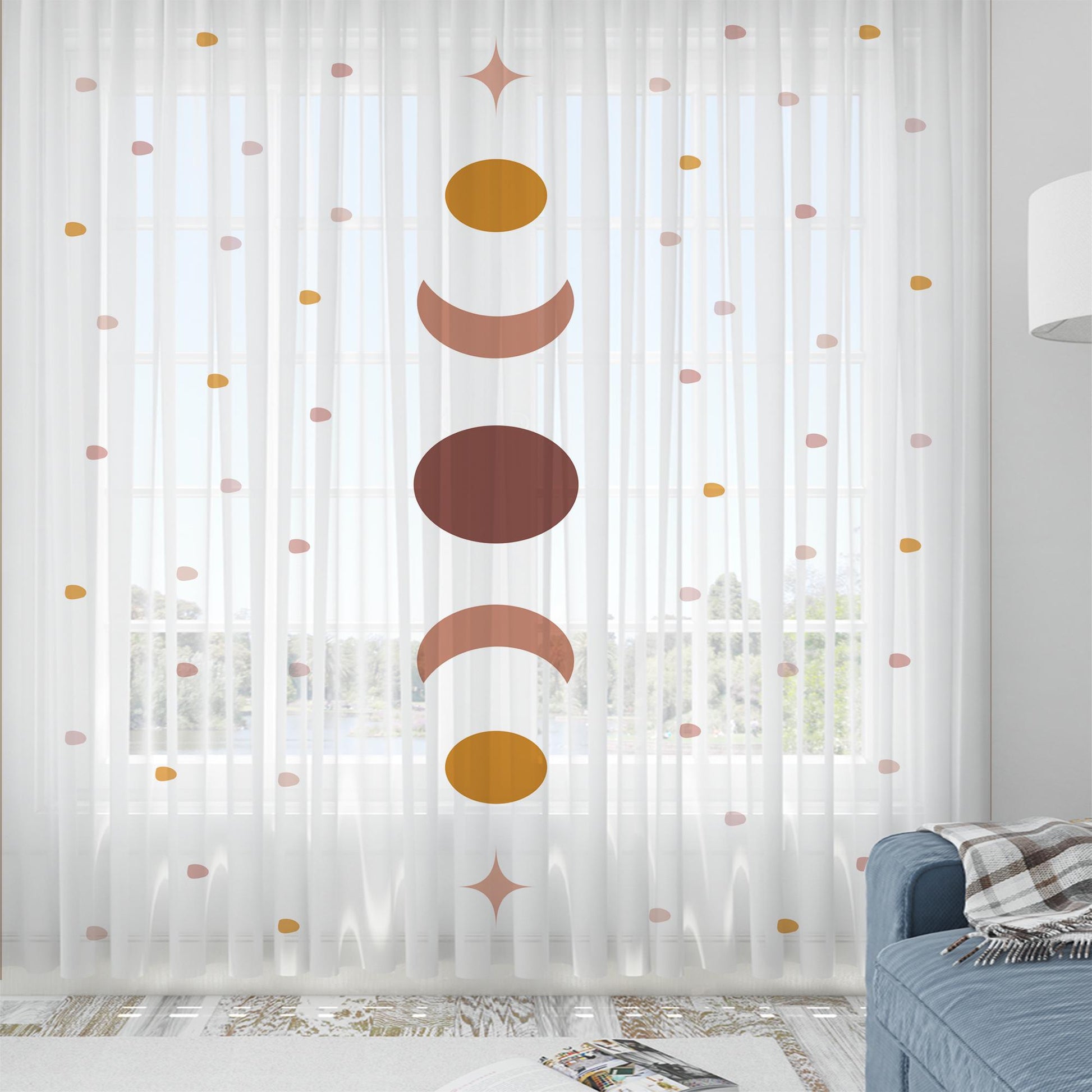 Boho Moons Sheer Curtain for Kids Room, Lightweight Polka Dots Nursery Net Voile, Kids Room Window Drapes, Machine Washable