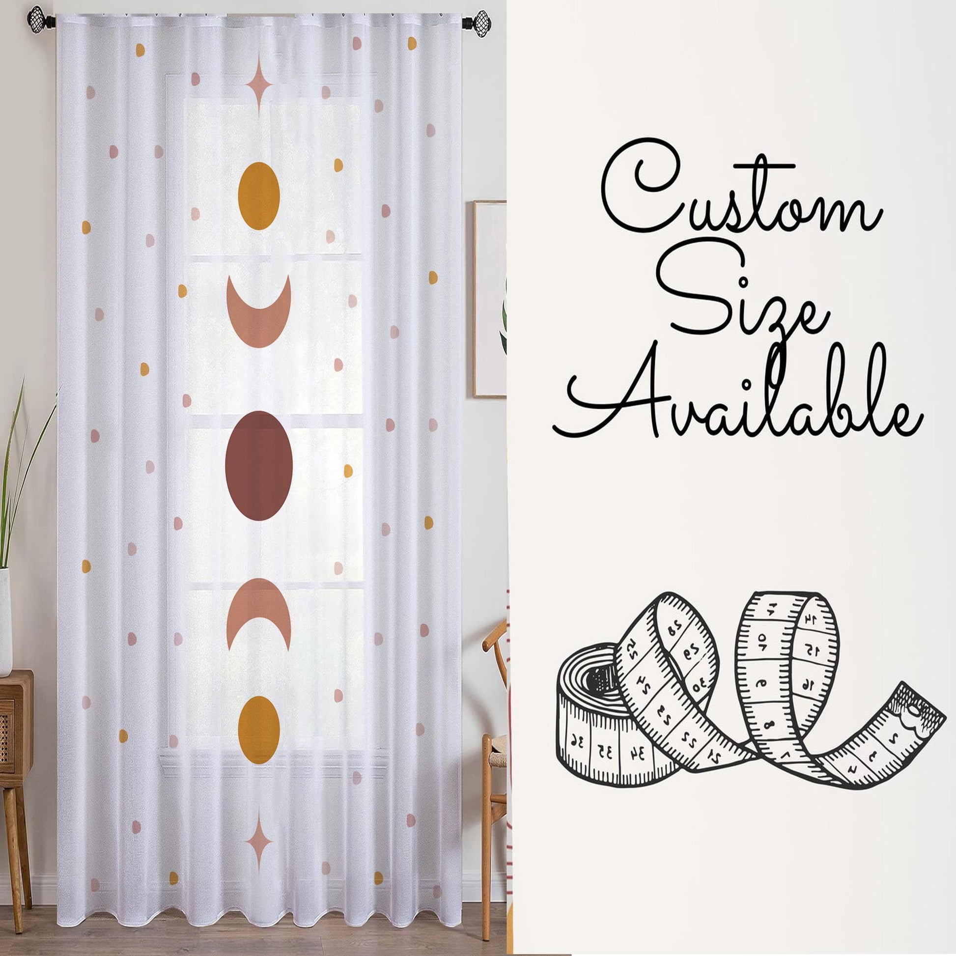 Boho Moons Sheer Curtain for Kids Room, Lightweight Polka Dots Nursery Net Voile, Kids Room Window Drapes, Machine Washable