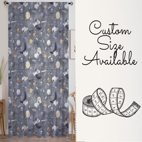 Gray Moon Sheer Curtain for Kids Room, Lightweight Clouds Stars Nursery Net Voile, Kids Room Window Drapes, Machine Washable