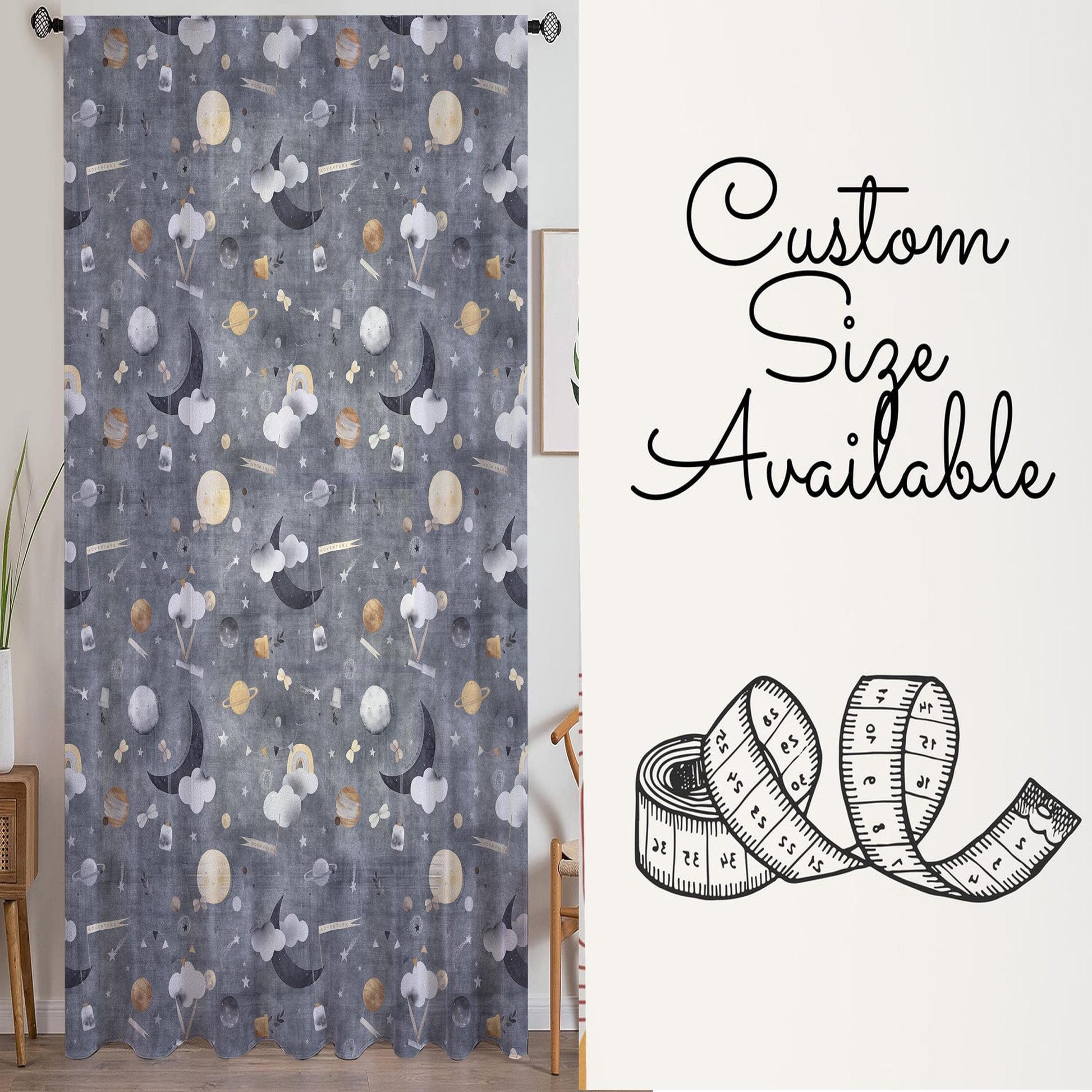 Gray Moon Sheer Curtain for Kids Room, Lightweight Clouds Stars Nursery Net Voile, Kids Room Window Drapes, Machine Washable