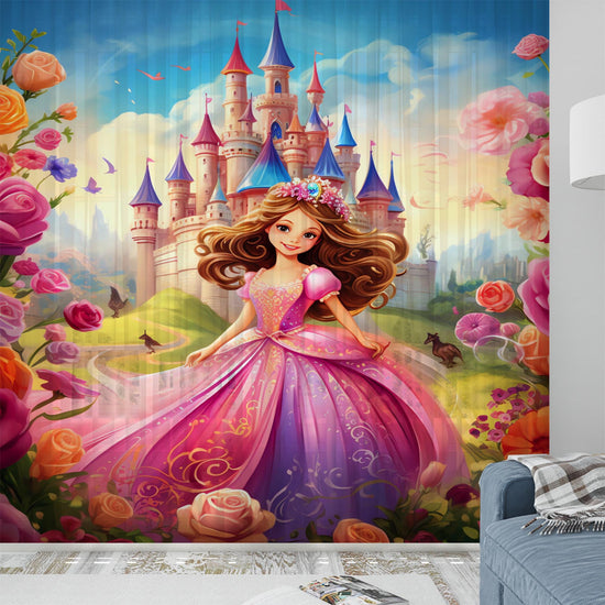 Colorful Medieval Castle Sheer Curtain for Kids Room, Lightweight Princess Nursery Net Voile, Kids Room Window Drapes, Machine Washable