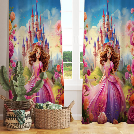 Colorful Medieval Castle Sheer Curtain for Kids Room, Lightweight Princess Nursery Net Voile, Kids Room Window Drapes, Machine Washable