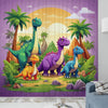 Colorful Dinosaur Forest Sheer Curtain for Kids Room, Lightweight Jurassic Theme Nursery Net Voile, Kids Room Window Drapes