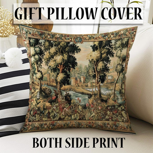Medieval Tapestry Wall Hang French Garden Floral Verdure Tapestry French Country European Tapestry Dark Cottagecore Vintage antique fabric