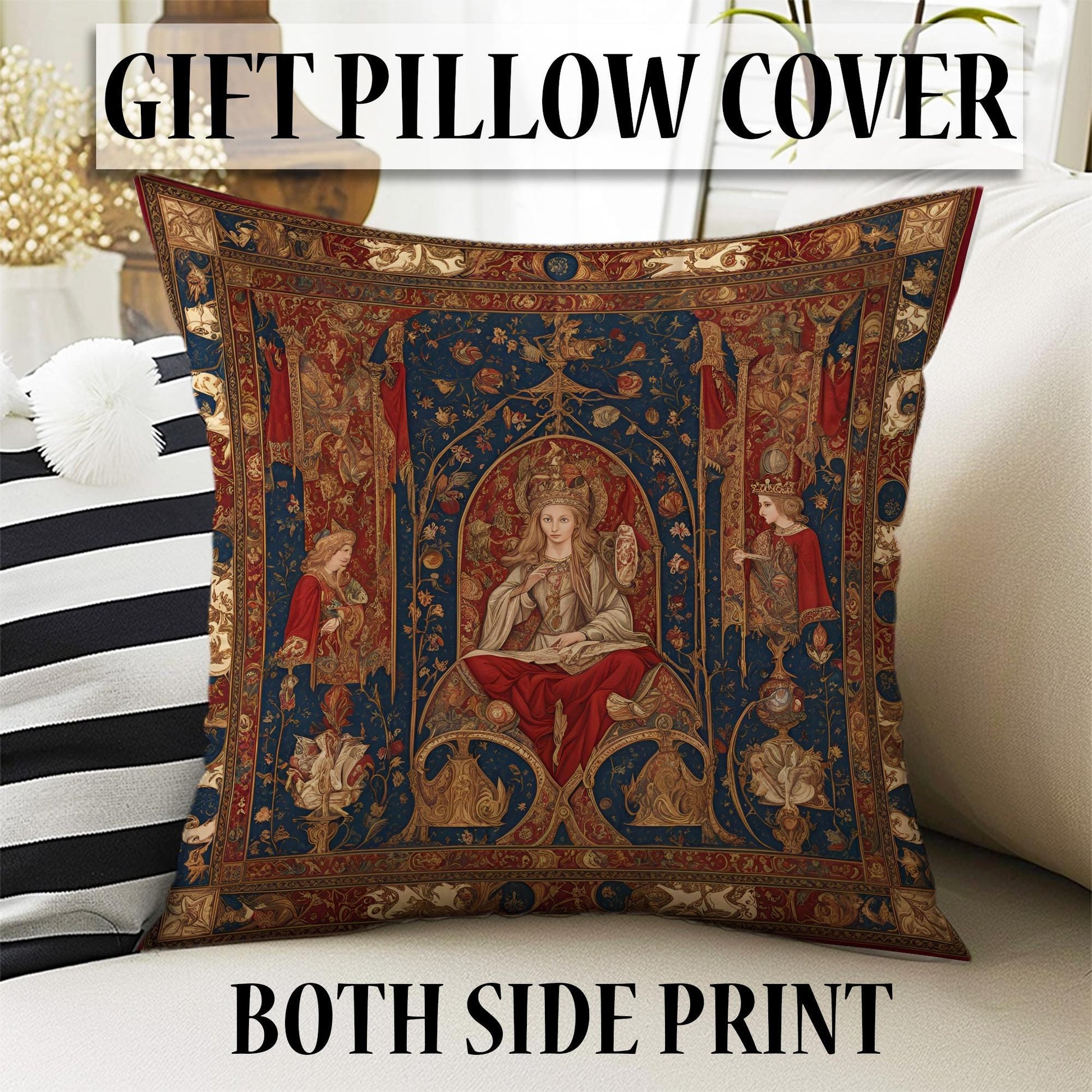 French Princess Medieval Tapestry Wall Hanging, Vintage Goth Decor, Chateau Bedroom Art, Renaissance Style Textile, Elegant Historical Gift