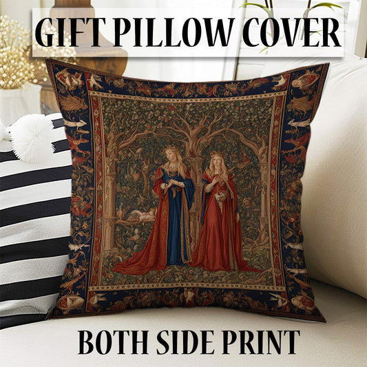 Medieval Princess Tapestry Wall Hanging - 15th Century French Vintage Decor, Red Mythical Artwork Gift, Enchanting Historical Textile