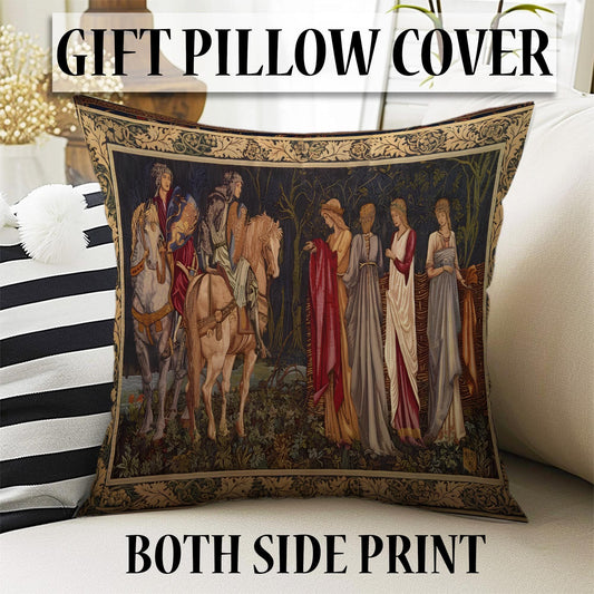 Medieval French Tapestry Wall Art - Departure of the Knights of Camelot, 15th Century Antique Decor, Historical Medieval Art Textile
