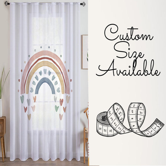 Boho Hearts Rainbow Sheer Curtain for Kids Room, Lightweight Pastel Color Baby Nursery Net Voile, Kids Room Window Drapes