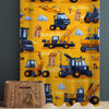 Yellow Construction Equipment  Sheer Curtain for Kids Room, Lightweight Work Machine Nursery Net Voile, Kids Room Window Drapes