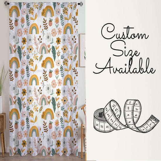 Boho Colorful Rainbow Sheer Curtain for Kids Room, Lightweight Floral Flowers Nursery Net Voile, Kids Room Window Drapes