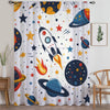 Space Galaxy Planet Stars Sheer Curtain for Kids Room, Lightweight Spaceship Rocket Nursery Net Voile, Kids Room Window Drapes