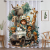 Safari Woodland Animals Sheer Curtain for Kids Room, Lightweight Giraffe Elephants Leon Nursery Net Voile, Kids Room Window Drapes