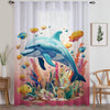 Tropical Fishes Dolphin Sheer Curtain for Kids Room, Lightweight Under Sea Nursery Net Voile, Baby Room Window Drapes