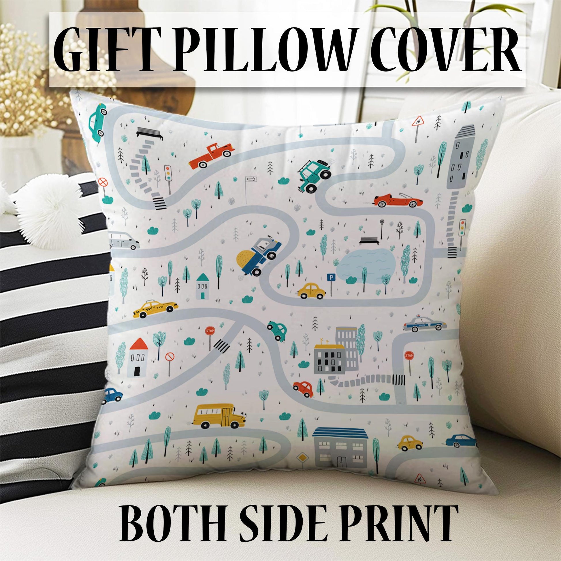 Colorful Cars on Road Sheer Curtain for Kids Room, Lightweight Cute Town Road Map Nursery Net Voile, Baby Room Window Drapes,