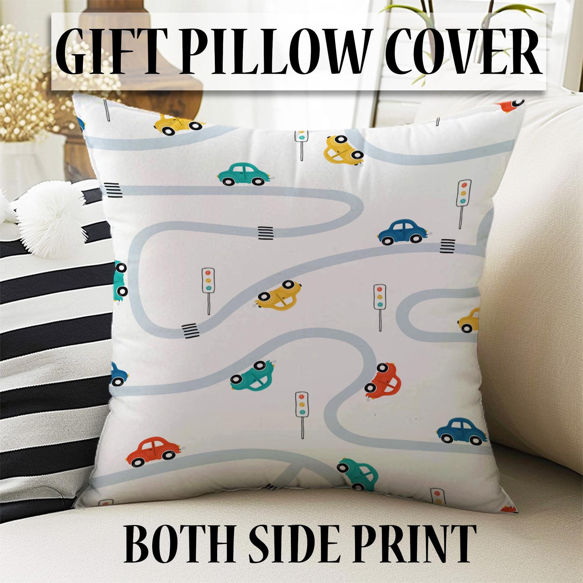 Colorful Cars on Road Sheer Curtain for Kids Room, Lightweight Cute Road Map Nursery Net Voile, Baby Room Window Drapes,