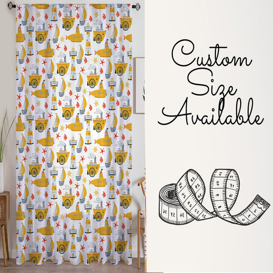 Yellow Marine Vehicles Sheer Curtain for Kids Room, Lightweight Submarine Sailing Ship Nursery Net Voile, Baby Room Window Drapes,