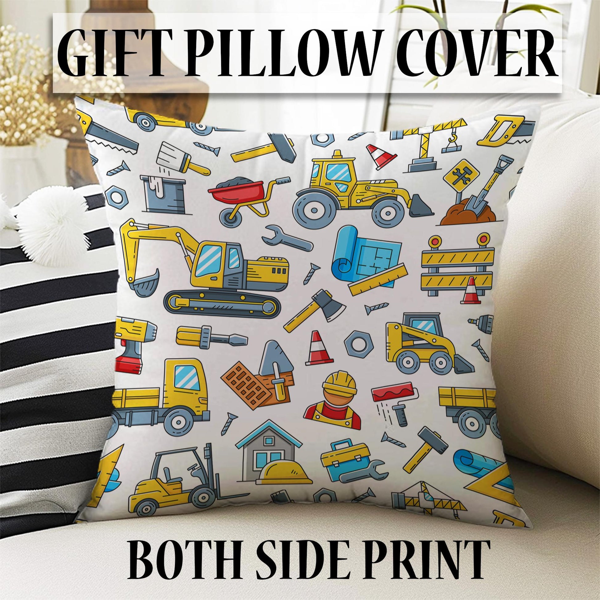 Construction Machines  Sheer Curtain for Kids Room, Lightweight Work Vehicles Truck Bulldozer Nursery Net Voile, Baby Room Window Drapes,
