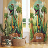 Green Dinosaur  Sheer Curtain for Kids Room, Lightweight Jurassic Dino Theme Nursery Net Voile, Baby Room Window Drapes,