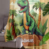 Green Dinosaur  Sheer Curtain for Kids Room, Lightweight Jurassic Dino Theme Nursery Net Voile, Baby Room Window Drapes,