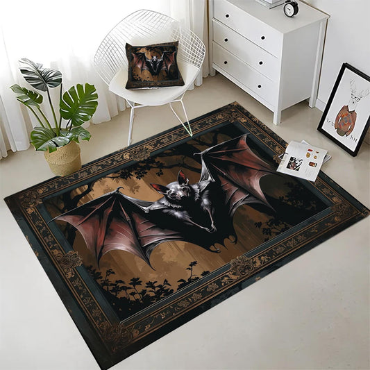Bat Rug Dark Academia Mystic Gothic Area Rug | Enchanted Forest Bat Lover Whimsigoth Rug Dark Cottagecore Decor, Funky Moody Rug, Omka Rugs